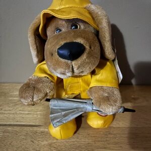 Brown Plush Dog in Yellow Raincoat and Hat - Kids Stuffed Animal